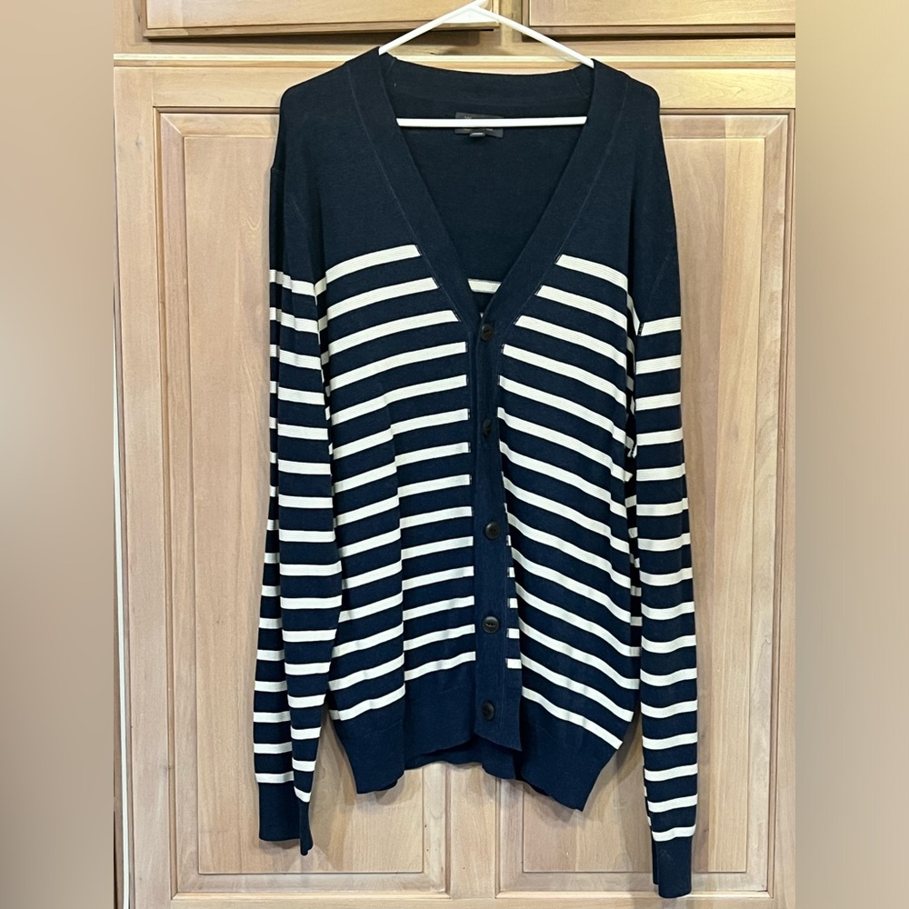 Wallin & Bros Sweater Mens Medium Cardigan Striped Blue Sz.XL